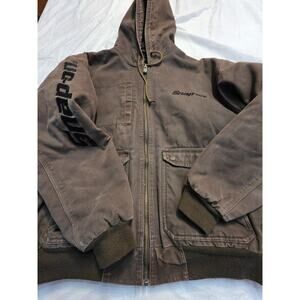 Snap On Tools Men's Brown Canvas Quilted Zip Up Hooded Work Jacket Size XL USA